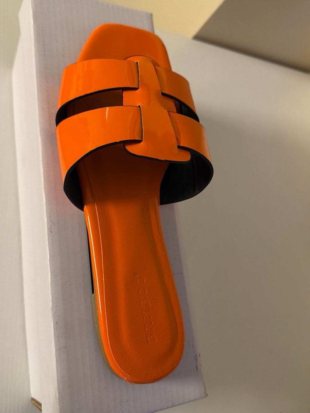 BAMBOO Orange Patent Slide Sandals